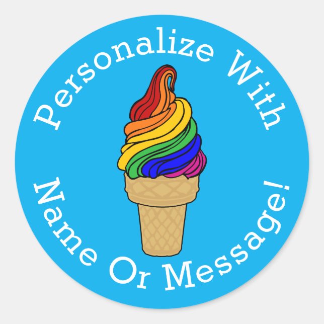 PERSONALIZE Rainbow Swirl Ice Cream Classic Round Sticker (Front)