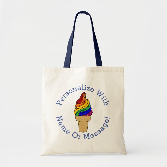 PERSONALIZE Rainbow Swirl Ice Cream Tote Bag (Front)