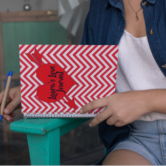 Personalize Red Chevron Arrow Heart Valentines Day Notebook