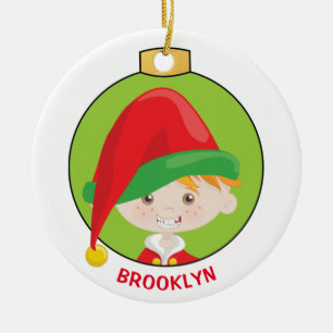 Personalize Red Hair Boy Elf Ceramic Tree Decoration