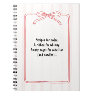 Personalize Red Ribbon Pink Stripe Pattern Notebook