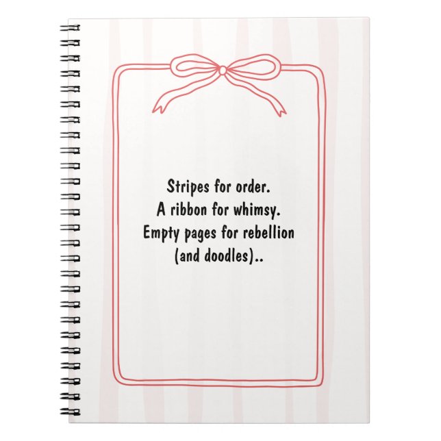 PERSONALIZE Red Ribbon Pink Stripe Pattern Notebook (Front)