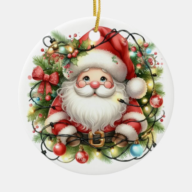 Personalize Santa   Ceramic Tree Decoration (Front)