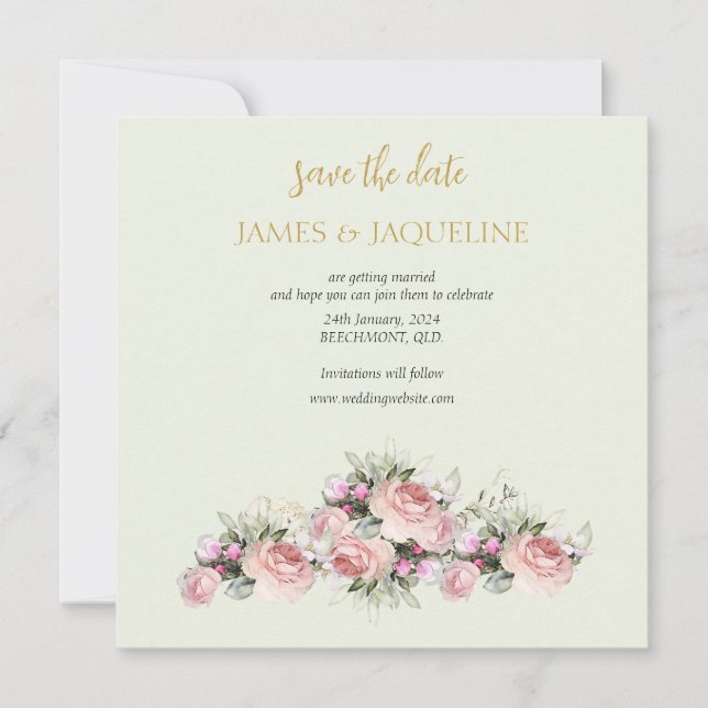 Personalize Save the Date rose bouquet (Front)