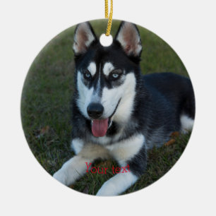 Personalize Siberian Husky puppy Ceramic Tree Decoration