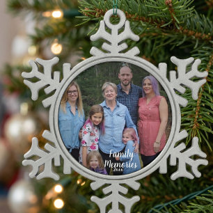 PERSONALIZE Silver Family Memories Photo Snowflake Pewter Christmas Ornament
