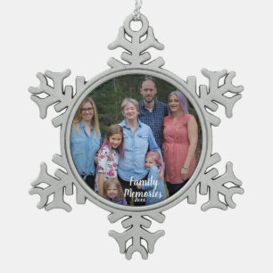 PERSONALIZE Silver Family Memories Photo Snowflake Pewter Christmas Ornament