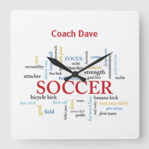 Personalize, Soccer Coach Thank You in Words Square Wall Clock
