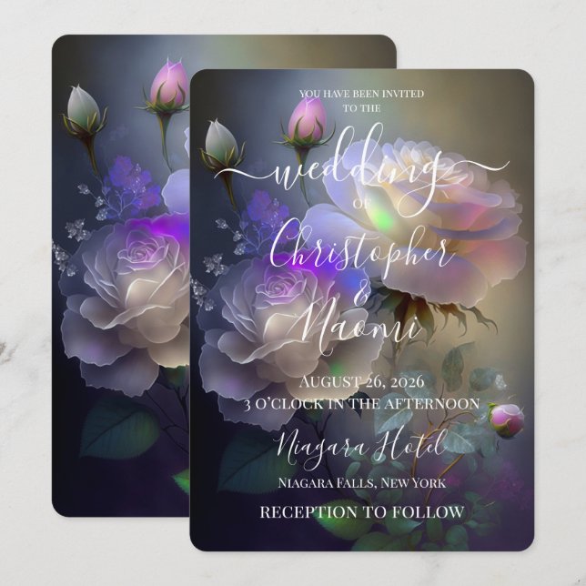 PERSONALIZE: Soft Ethereal Iridescent Roses Invitation (Front/Back)