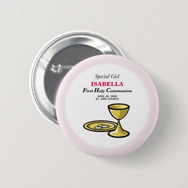 Personalize, Special Girl, First Communion 6 Cm Round Badge (Front & Back)