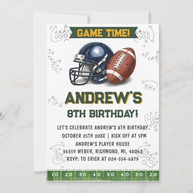 Personalize Sport Football Birthday Invitation (Front)