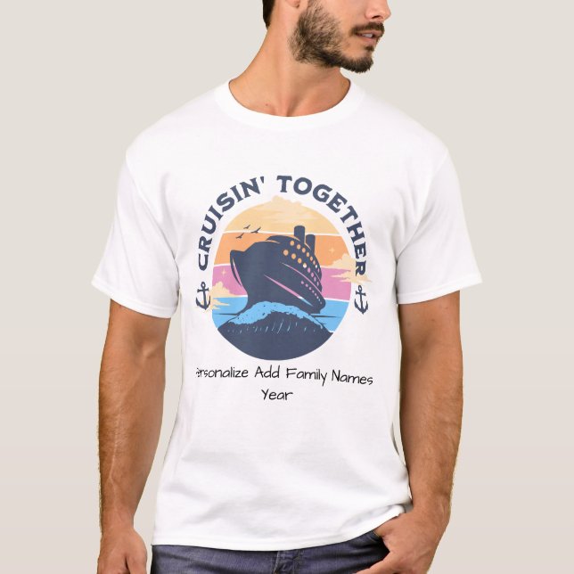 Personalize  Sunset Blue/Orange Family Cruise Ship T-Shirt (Front)