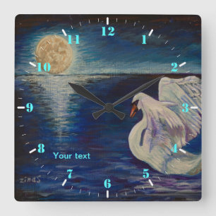 Personalize Swan in the lake at full Moon Square Wall Clock