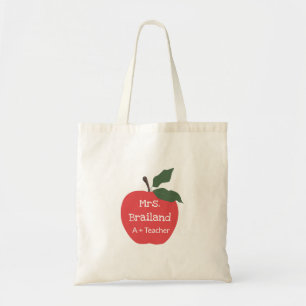 Personalize teacher gift apple custom tote bag