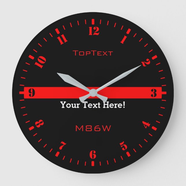 Personalize The Thin Red Line with 3 Text Lines Large Clock (Front)