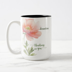 Personalize Thinking of You Watercolor Flower Two-Tone Coffee Mug