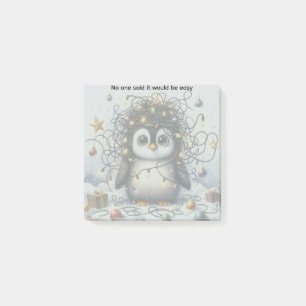 Personalize this Cute Penquin tangled in lights Post-it Notes
