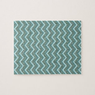Personalize this Teal Glitter ZigZag Jigsaw Puzzle