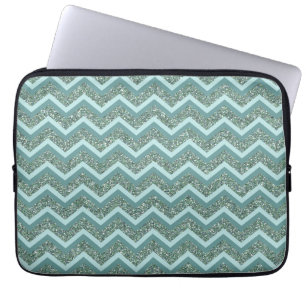 Personalize this Teal Glitter ZigZag Laptop Sleeve