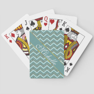 Personalize this Teal Glitter ZigZag Playing Cards