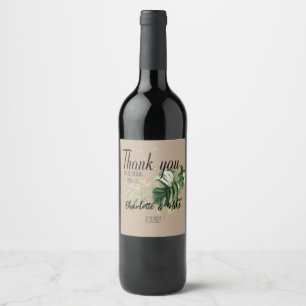 Personalize Tropical Leaf Wedding Thank you Favors Wine Label