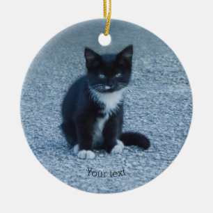 Personalize Tuxedo black and white kitten Ceramic Tree Decoration