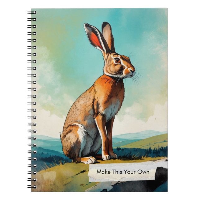 PERSONALIZE Vintage Bunny Rabbit Notebook Journal (Front)