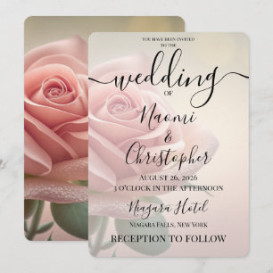 PERSONALIZE: Vintage Sepia Pink Rose Wedding Invitation