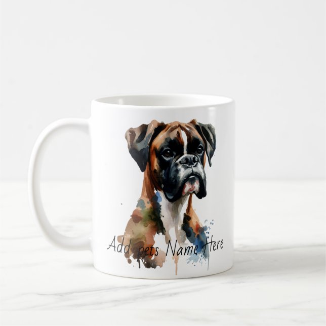  PERSONALIZE Watercolor BOXER Mug (Left)
