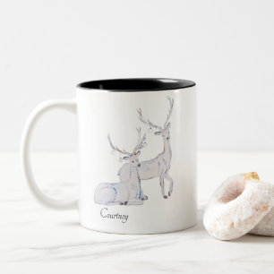 Personalize Watercolor Minimalist Xmas Reindeer  Two-Tone Coffee Mug