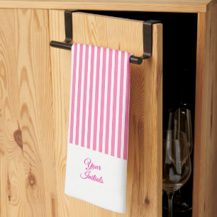 Personalize Wedding Gift Pink Striped White Tea Towel