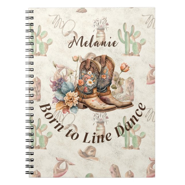 Personalize Western Boho Line Dancing Notebook (Front)