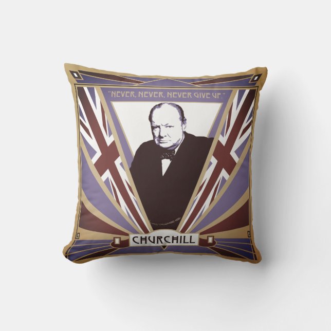 Personalize Winston Churchill Art Deco Union Jack Cushion (Front)