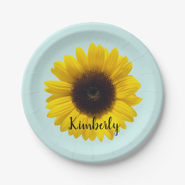 Personalize with Name Large Sunflower Paper Plate (Front)