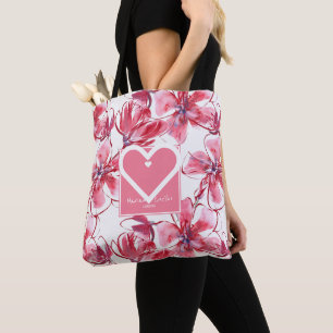Personalize with your Name and City ♥ Red Flowers Tote Bag