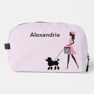 Personalize Woman in pink walking black poodle  Dopp Kit