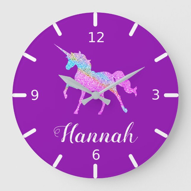 Personalize Your Colorful Unicorn Large Clock (Front)