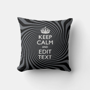 Personalize Your Keep Calm Text on Black Swirl Cushion