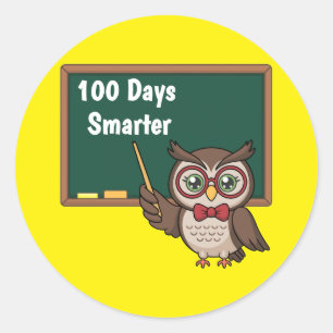Personalized 100 Days Smarter Owl and Chalkboard Classic Round Sticker