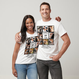 Personalized 10 Years Anniversary 8 Photo Collage T-Shirt