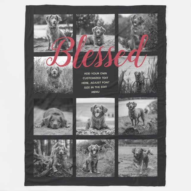 Personalized 11 Photo Collage BLESSED Black Fleece Blanket (Front)