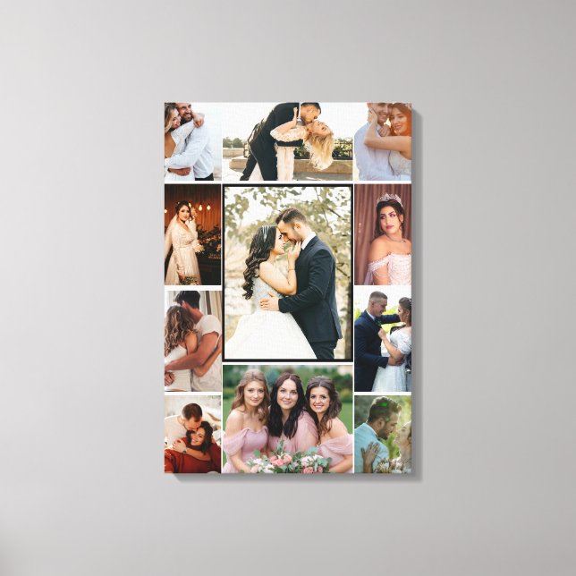 Personalized 11-Photo Wedding Collage Canvas Print (Front)