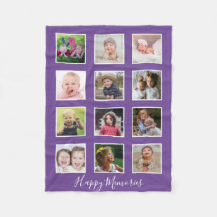 Personalized 12 Family Photo Collage Purple Fleece Blanket