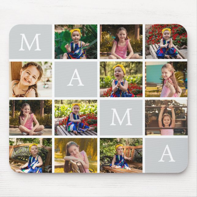 Personalized 12 Photo Collage with Custom Text Mouse Mat (Front)