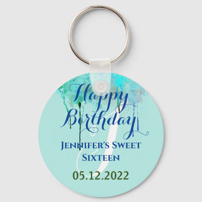 Personalized 16 Birthday Sweet Sixteen party favor Key Ring (Front)