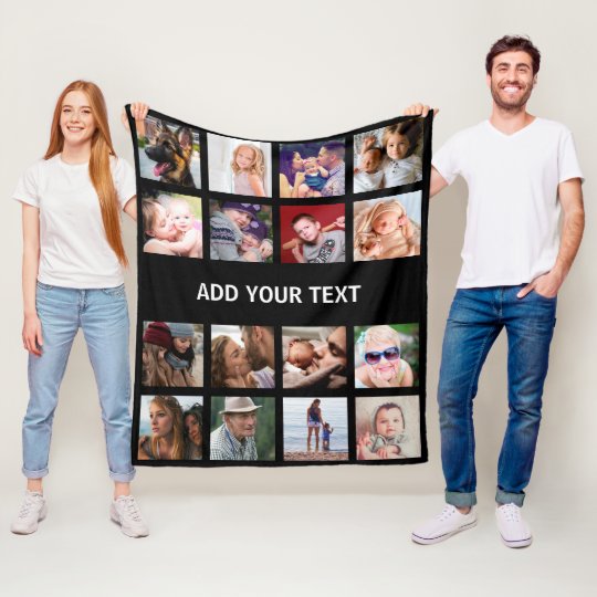 Personalized 16 Photo Collage Fleece Blanket Zazzle.co.uk