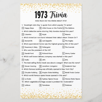 Personalized 1973 Trivia Quiz for Golden Wedding