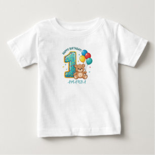 Personalized 1st Birthday Bear Baby T-Shirt