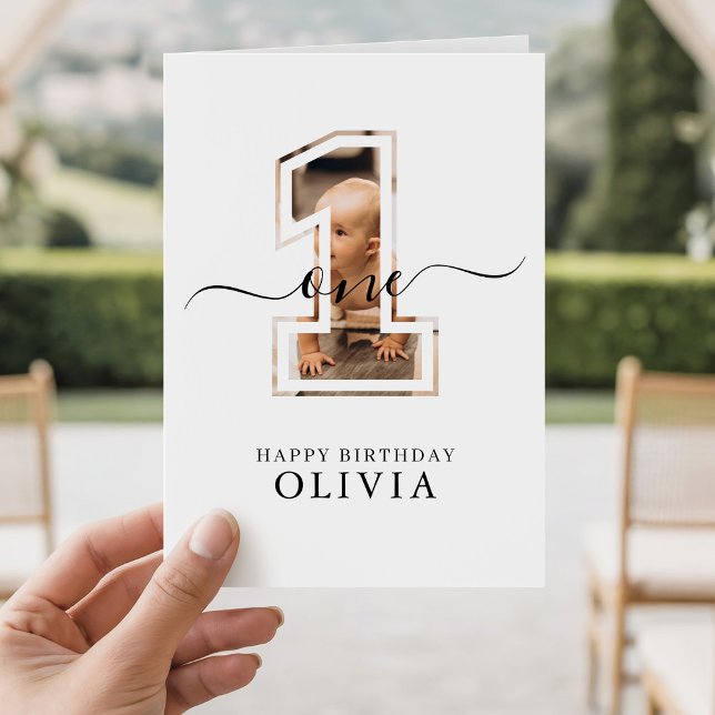Personalized 1st Birthday Boy Girl Photo One Year Card (Creator Uploaded)