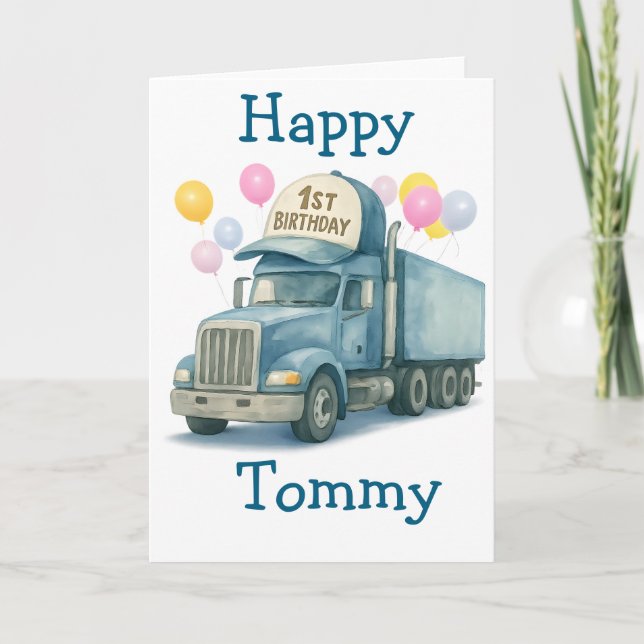  Personalized 1st Birthday Semi Truck Card (Front)
